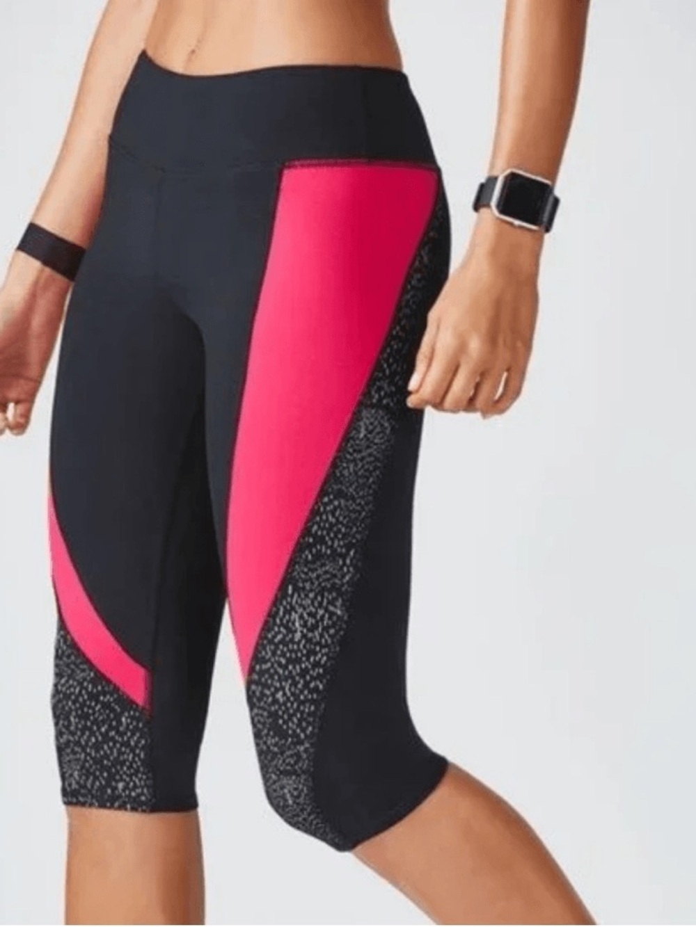 Fabletics Black Capris with Pink Side Panels large NWT